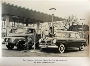 Borgward Isabella and B 5111 at Aral-Gasstation 1956 Factoryphoto (3582)